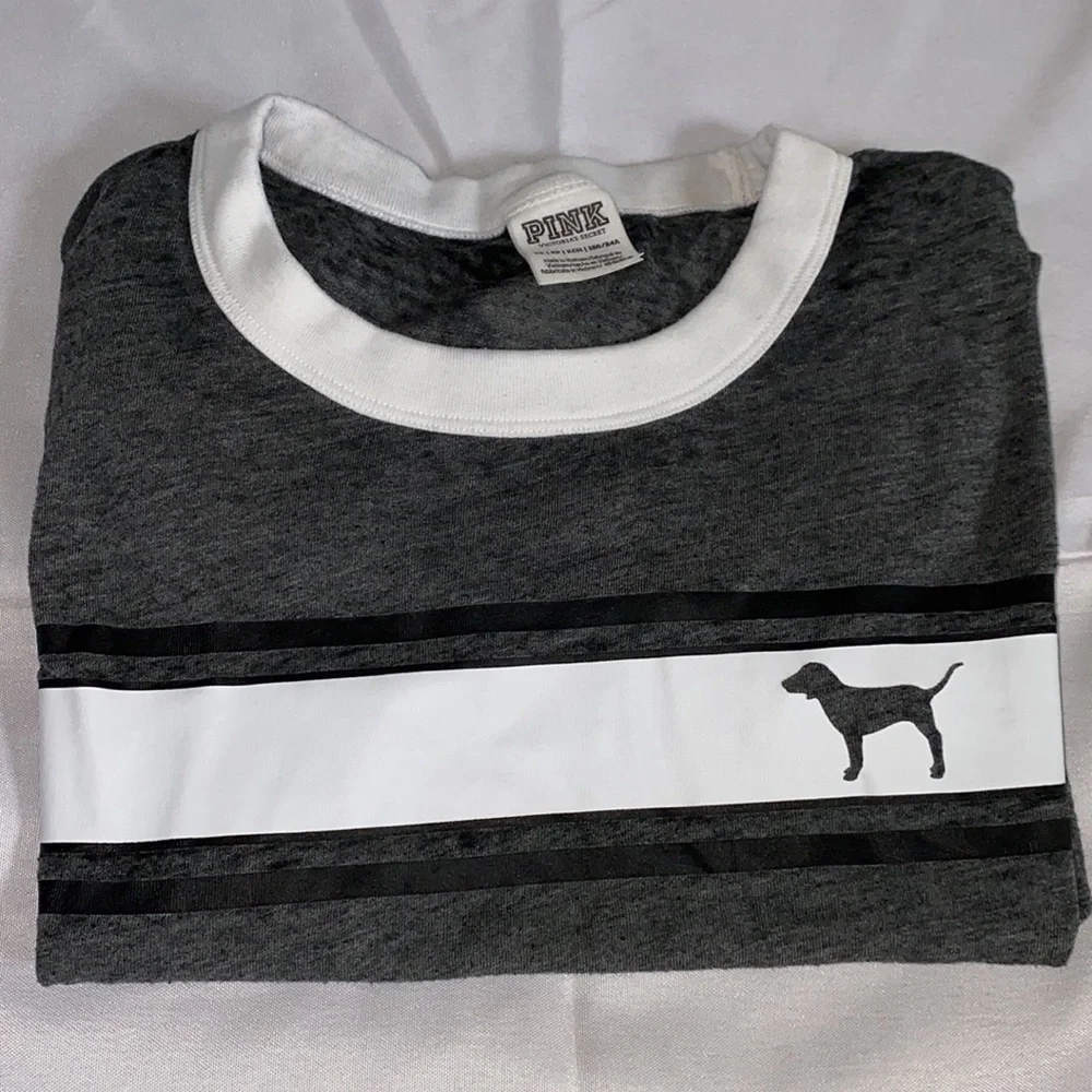 Pink Victoria's Secret Gray and White Tee